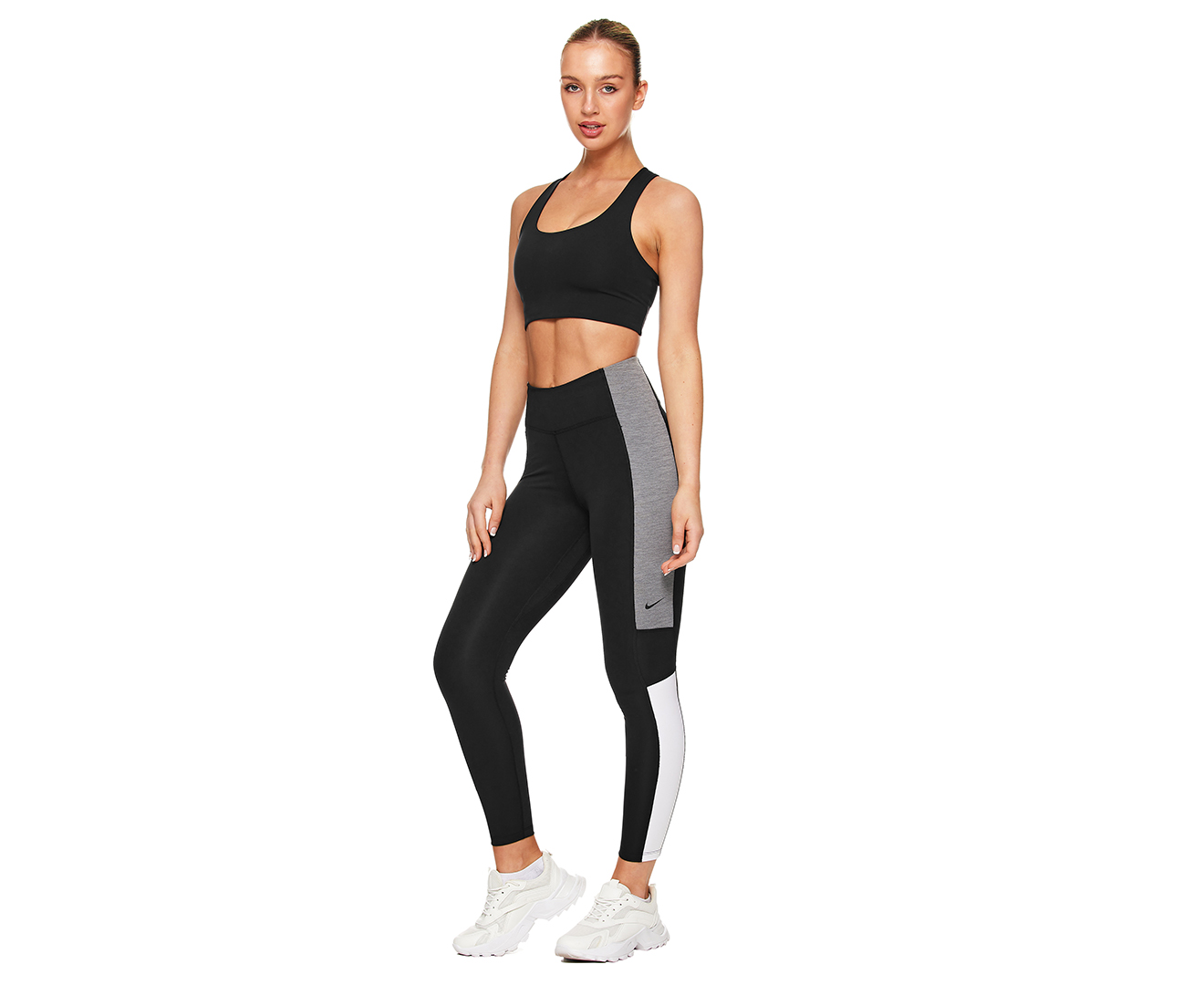 Nike Women's One Dri-FIT Colourblock Mid-Rise 7/8 Length Leggings / Tights  - Black/White