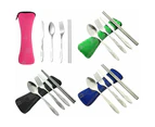 Kitchen Stainless Steel Cutlery Knife Spoon Fork Portable Bag - Dark Blue