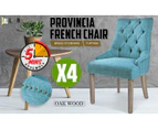 La Bella 4 Set French Provincial Dining Chair Amour Oak Fabric Studs Retro - Blue