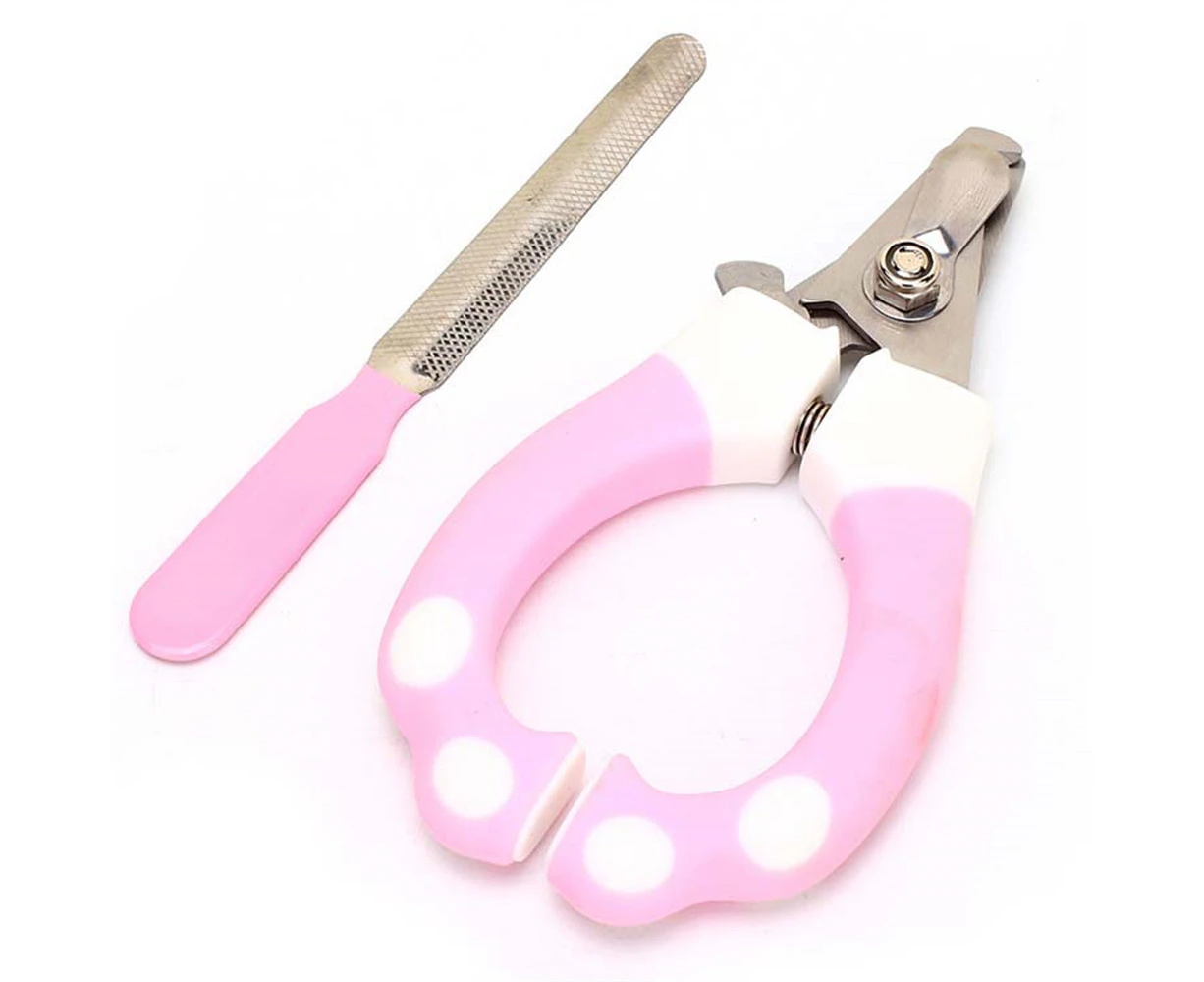 Stainless Steel Cat and Dog Nail Clippers with Nail File Set- Pink