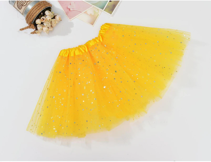 Sequin Tulle Tutu Skirt Ballet Kids Princess Dressup Party Baby Girls Dance Wear - Yellow
