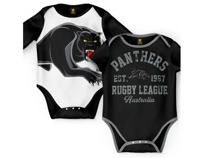 NRL 2 Piece Baby Body Suit  - Penrith Panthers - Two Pack - Short & Long Sleeve