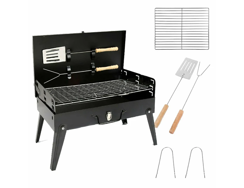 Portable Steel Charcoal BBQ Camping Grill - Black
