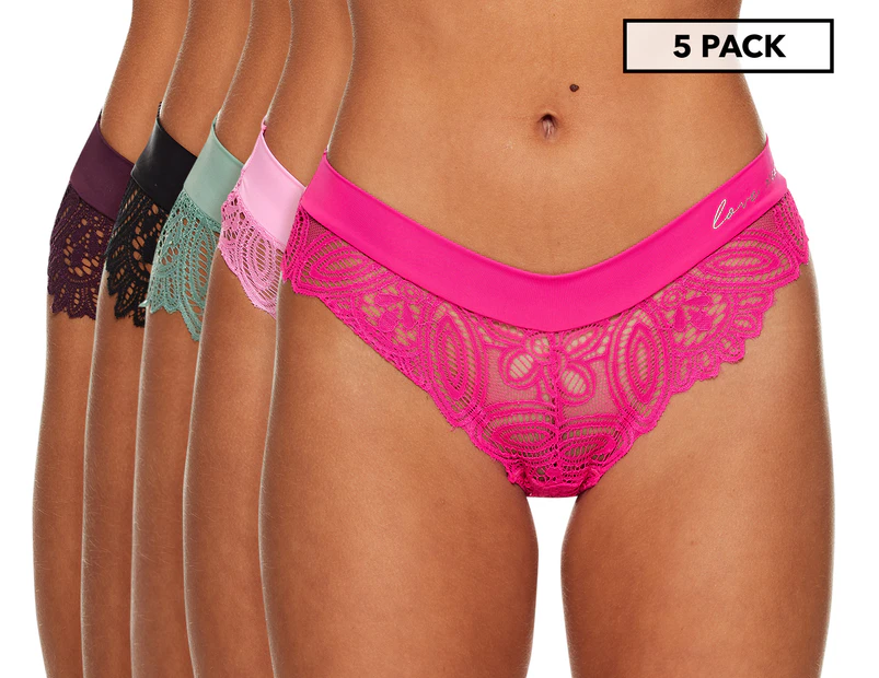 XOXO Intimates Wide Waistband Foil Logo Hipster Brief 5-Pack - Pink  Buzz/Black/Pale Pink/Pastel Green/Port