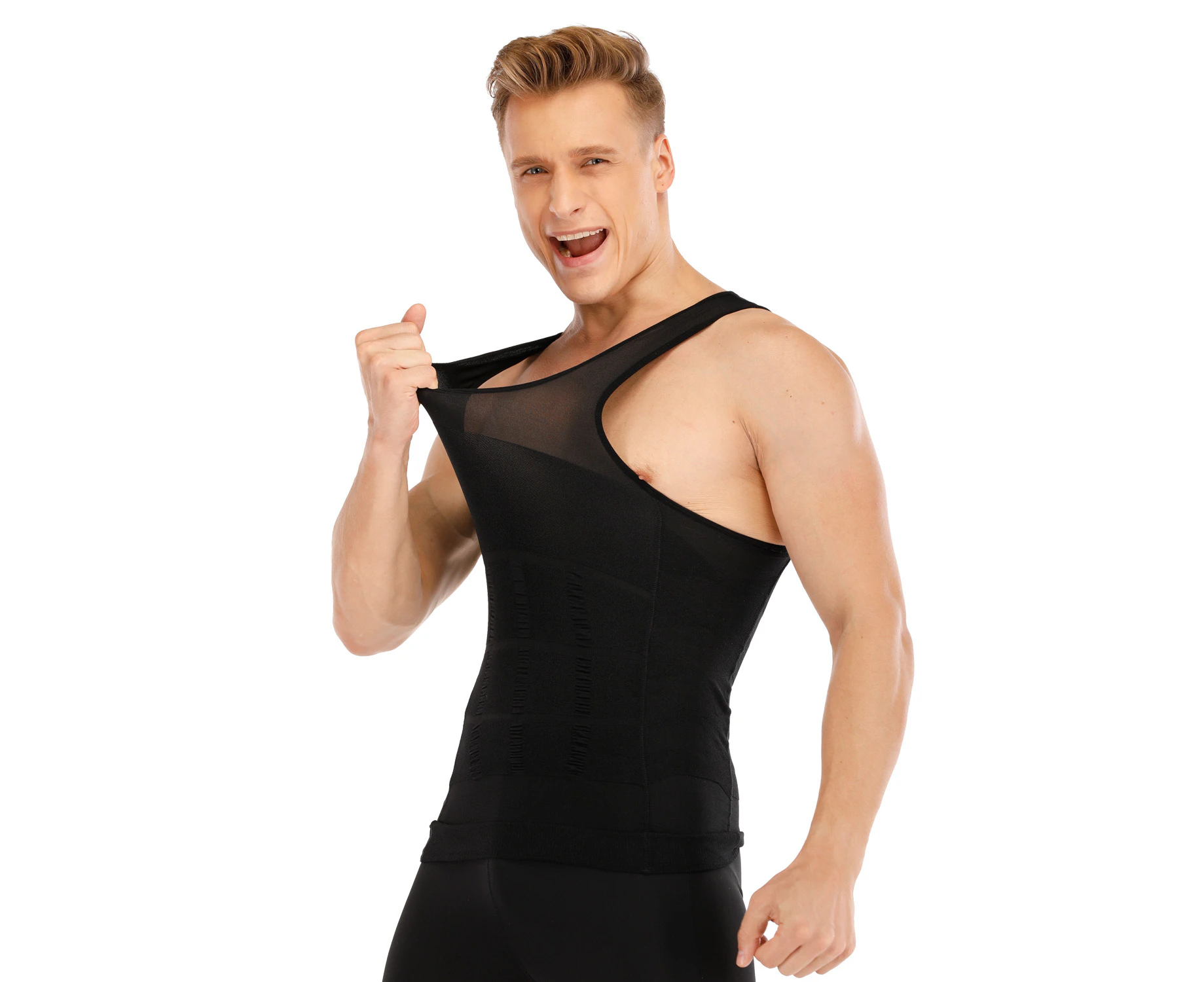 Bonivenshion Men's Compression Shirt Shapewear Slimming Body Shaper Vest Weight Loss Tank Top Undershirt-Black