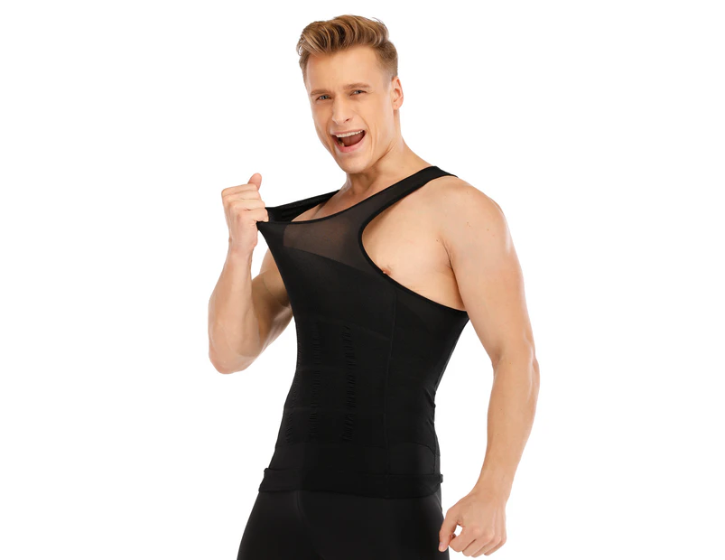 Bonivenshion Men's Compression Shirt Shapewear Slimming Body Shaper Vest Weight  Loss Tank Top Undershirt-Black