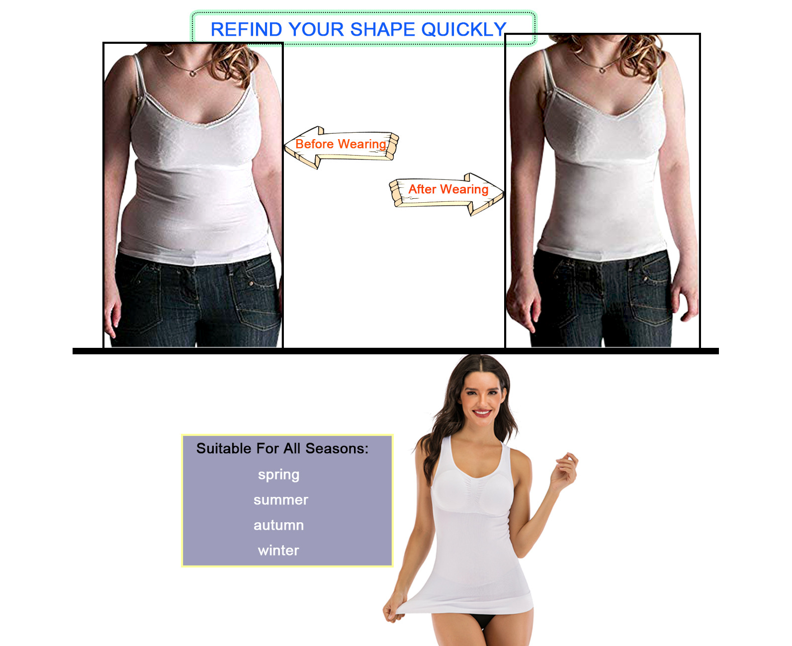 Bonivenshion Women's Tummy Control Cami Shaper with Bra for Womens  Removable Pads Seamless Shaping Camisole Built in Bra Padded Shaper  Undershirts-White