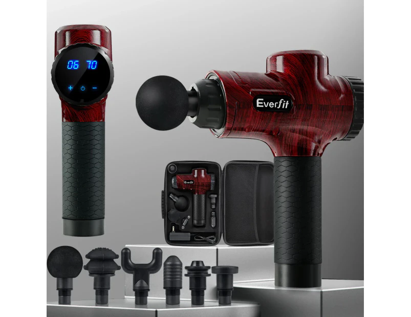 Everfit Massage Gun 30 Speed 6 Heads Vibration Muscle Massager Chargeable Red