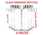 500ml Large Water Glass Bottle Ribbon Handle - 6pcs