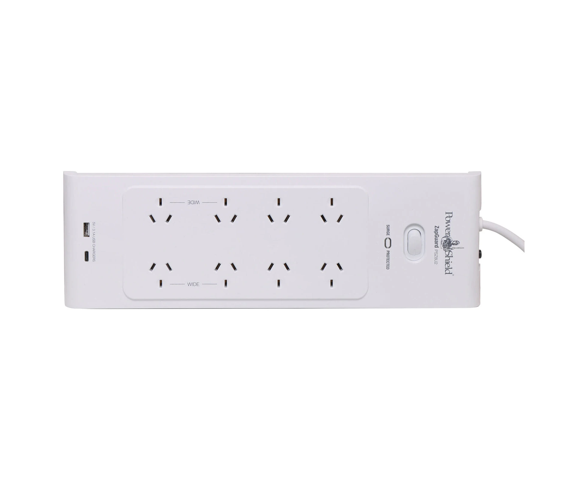 PowerShield 1.2m ZapGuard 8-Way Power Surge Filter Board Socket w/USB/USB-C Port