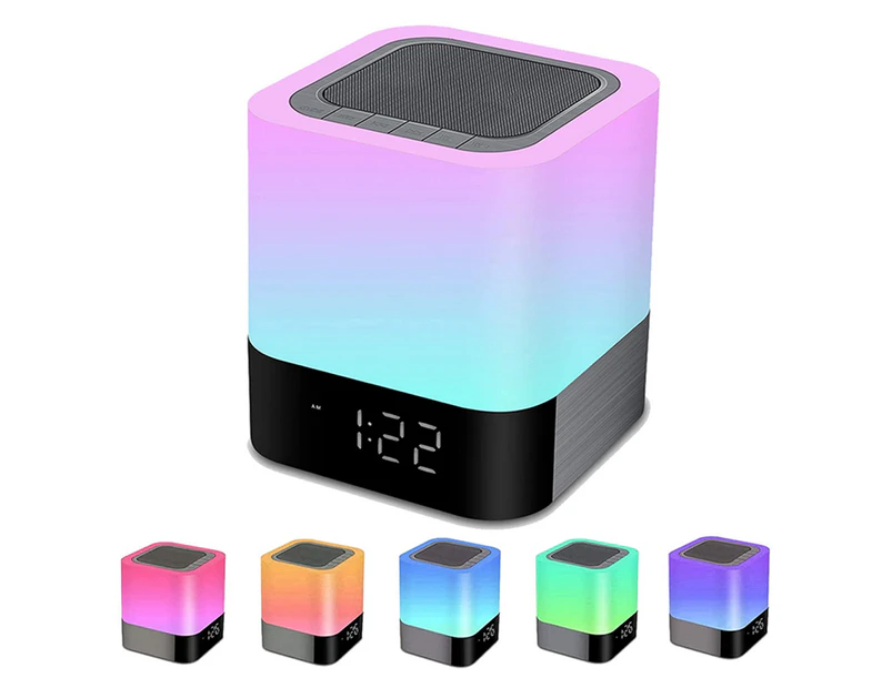 Bluetooth Speaker Night Lights Alarm Clock Bluetooth Speaker MP3 Player for Bedroom, USB Flash Drive/MicroSD/AUX Support
