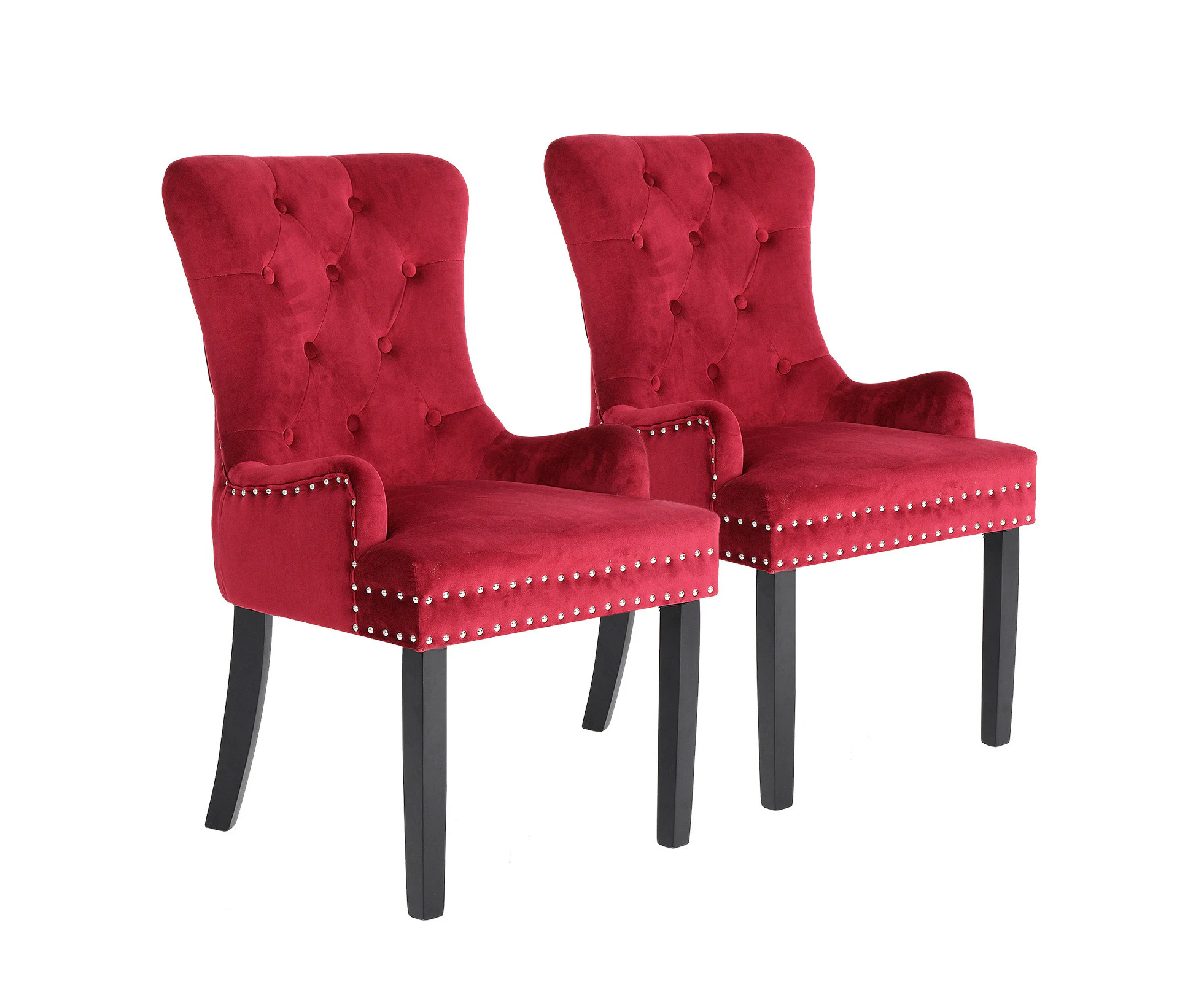 La Bella 2 Set Bordeaux Red French Provincial Dining Chair Ring Studded Lisse Velvet Rubberwood