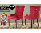 La Bella 2 Set French Provincial Dining Chair Ring Studded Lisse Velvet Rubberwood - Red