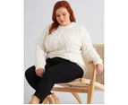 Beme Long Sleeve Pearl Cable Knitwear Jumper - Womens - Plus Size Curvy - Cream