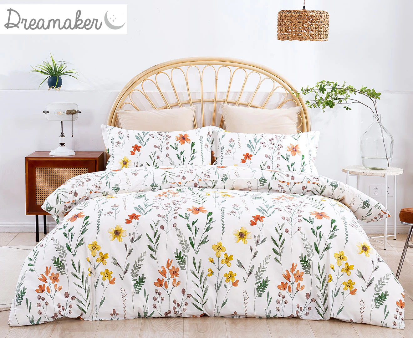 Dreamaker Cotton Sateen Quilt Cover Set - Daisy Print