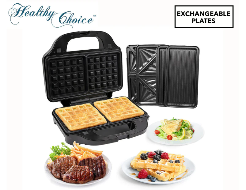 Healthy Choice Dual Sandwich Press w/ 3 Interchangeable Plates - Silver SM303