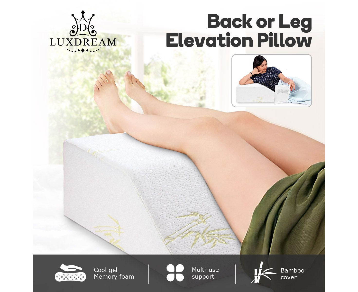 Leg Elevation Pillow with Cooling Gel Memory Foam Top, Post