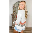 Striped Open Front Bubble Sleeve Knitted Cardigan Sweaters & Cardigans Sweaters & Cardigans - White