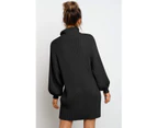 Black Turtleneck Balloon Sleeve Sweater Dress Sweater Dresses Sweater Dresses - Black