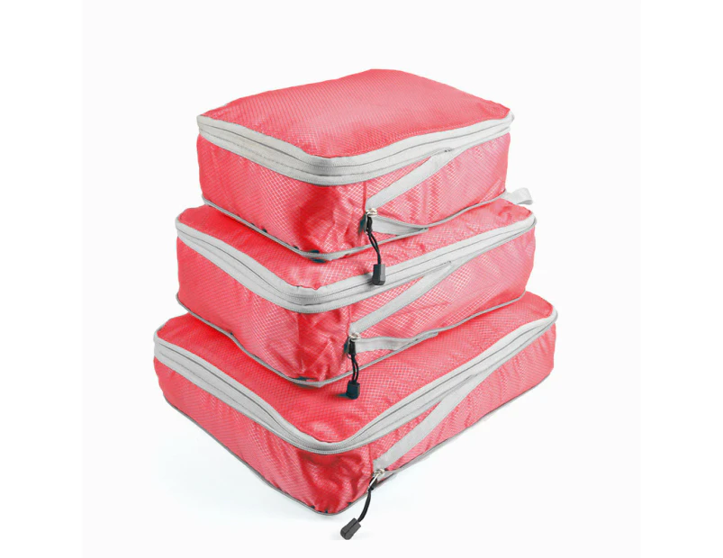 3 set Compression Packing Cubes Travel Expandable Packing Organizers,Red