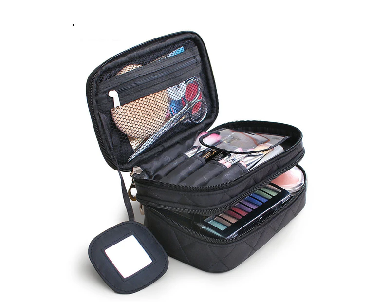 Portable Makeup Bag Double Layer Cosmetic Toiletry Brush Bag for Women