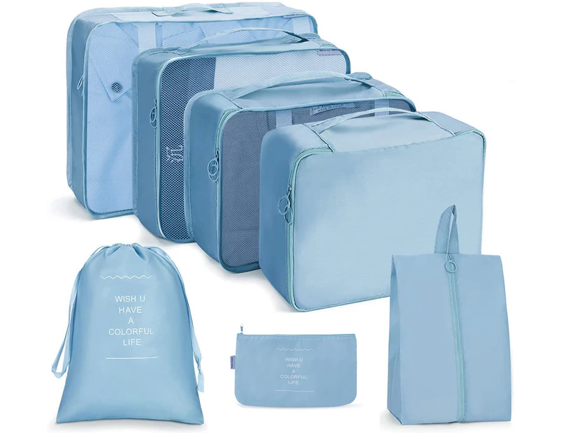 7 Set Packing Cubes Travel Cubes for Suitcases Luggage Packing Orginzers,Blue(One Free Giveaway As Seen On Photo)