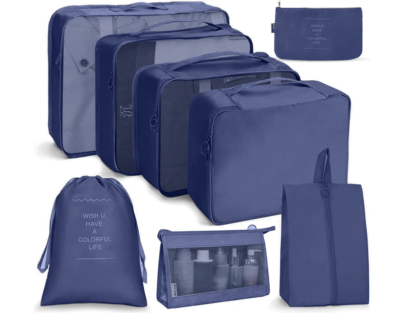 8 Set Packing Cubes Travel Luggage Organizer for Suitcase Clothes Storage Bag,Navy(One Free Giveaway As Seen On Photo)
