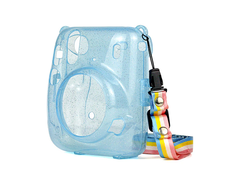 Protective Shell Anti-scratch Easy Installation PVC Shiny Camera Protective Cover with Shoulder Strap for Instax Mini 11-Blue