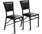 Giantex Set of 2 Folding PU Chairs Metal Dining Chairs w/ Sponge Padded Backrest for Living Room & Restaurant