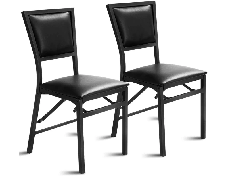 Giantex Set of 2 Folding PU Chairs Metal Dining Chairs w/ Sponge Padded Backrest for Living Room & Restaurant