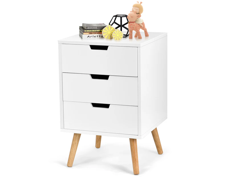 Giantex Modern Nightstand Wooden Side Table w/ 3 Spacious Drawers for Living Room Bedroom,White