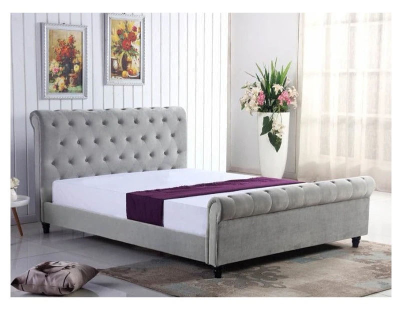 ROYAL Velvet Upholstery Bed Frame/Wood Legs/Queen/ King