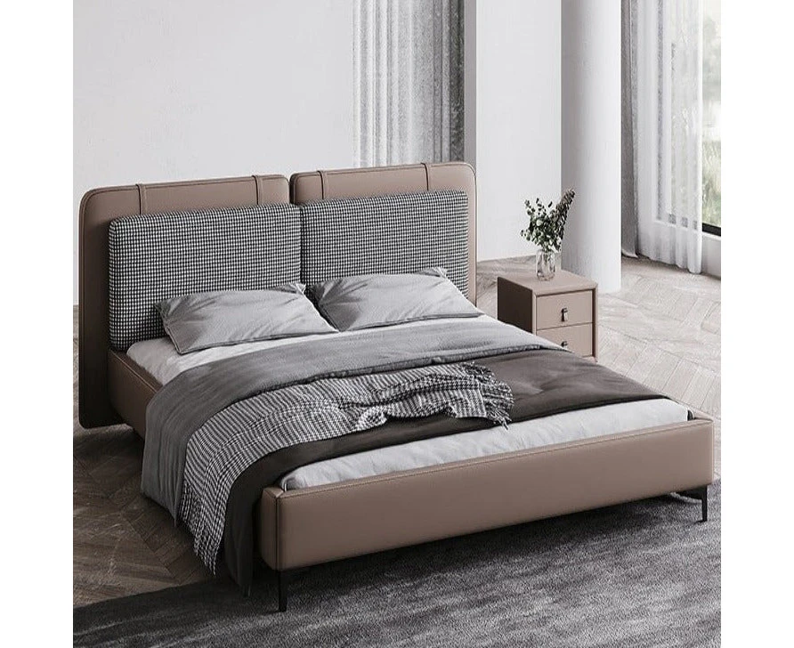 Alwyn Chidori-grid Leather & Fabric Bed Frame/Queen/ King