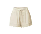 Laced Hem Summer Beach Casual Shorts- Cream