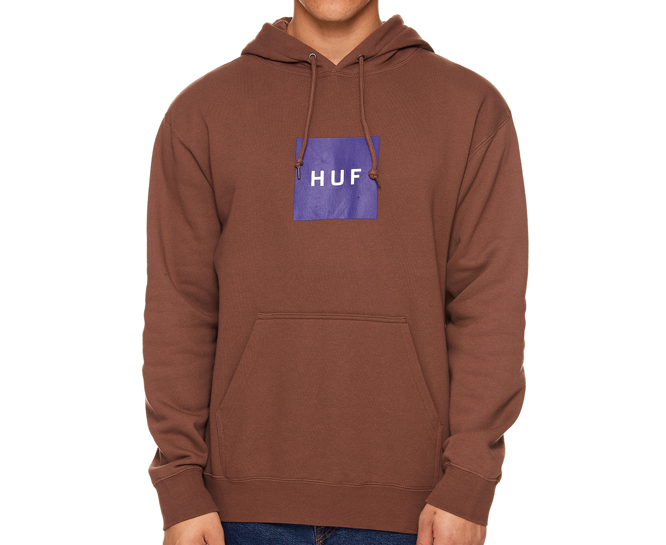 HUF Men's Essentials Box Logo Pullover Hoodie - Brown