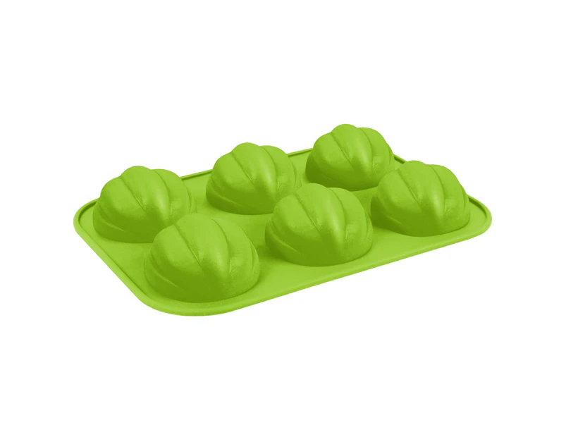 6 Cavity Cake Mold Pumpkin Shaped Multi-purpose Non-stick DIY Pastry Decorating Dessert Mold for Mousse-Green