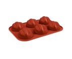 6 Cavity Cake Mold Pumpkin Shaped Multi-purpose Non-stick DIY Pastry Decorating Dessert Mold for Mousse-Brick Red
