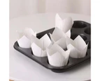 50Pcs Tulip Flower Shape Muffin Cup Disposable Paper Holiday Party Cupcake Liner Kitchen Tools-White
