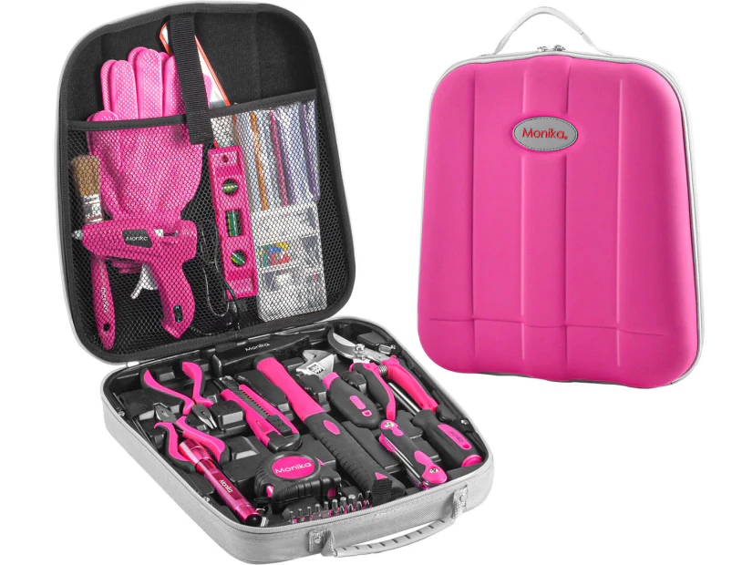 Monika 159PCS Pink Tool Kit Portable Household Tool Set Dual Temp Glue Gun Stick