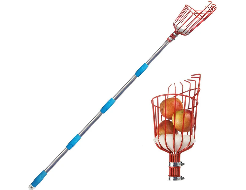 Fruit Picker Tool 8 Ft Height Adjustable Fruit Picker with Big Basket Light Weight Stainless Steel Pole