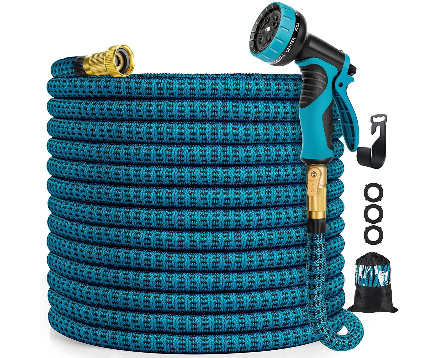 Expandable Water Garden Hose 50 feet with 10 Function Spray Nozzle Extra Strength 3750D Durable 4-Layers Latex Flexible Expandable Hose