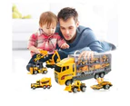 6 in 1 Die-cast Construction Vehicle Mini Engineering Truck Toy Set in Carrier Truck Playset for Boys 3 age+