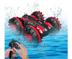 Amphibious 2.4 GHz Remote Control Boat Waterproof RC Monster Truck Stunt Car Toys for 5-10 Year Old kids (Red)