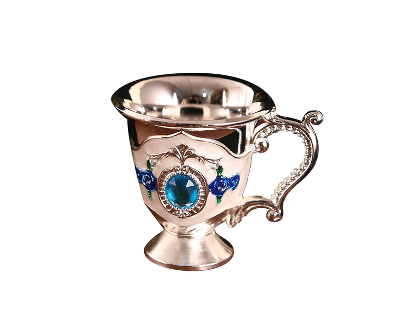 Beautiful Retro Teacup Style Zinc Alloy Exquisite Rhinestone Teacup Decor for Home-Silver & Blue