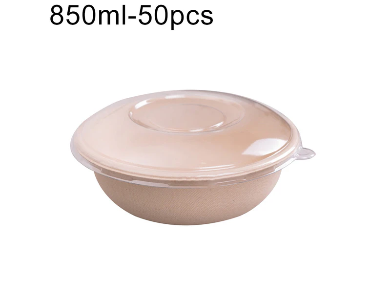 50Pcs Disposable Round Oval Bowl Kitchen Salad Snacks Picnic Container with Lid-850ml Round Bowl + Lid