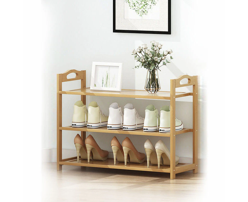 3 Tier Layer Shoe Rack Bamboo Wooden Shelf Stand Storage Organizer