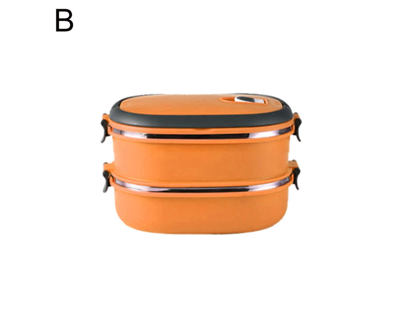 1/2/3 Layer Rectangle Stainless Steel Thermal Lunch Box Food Storage Container-Orange Dual Layer