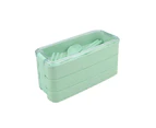 900ml 3-tier Bento Lunch Box Spoon Fork PP Food Storage Case Container-Green