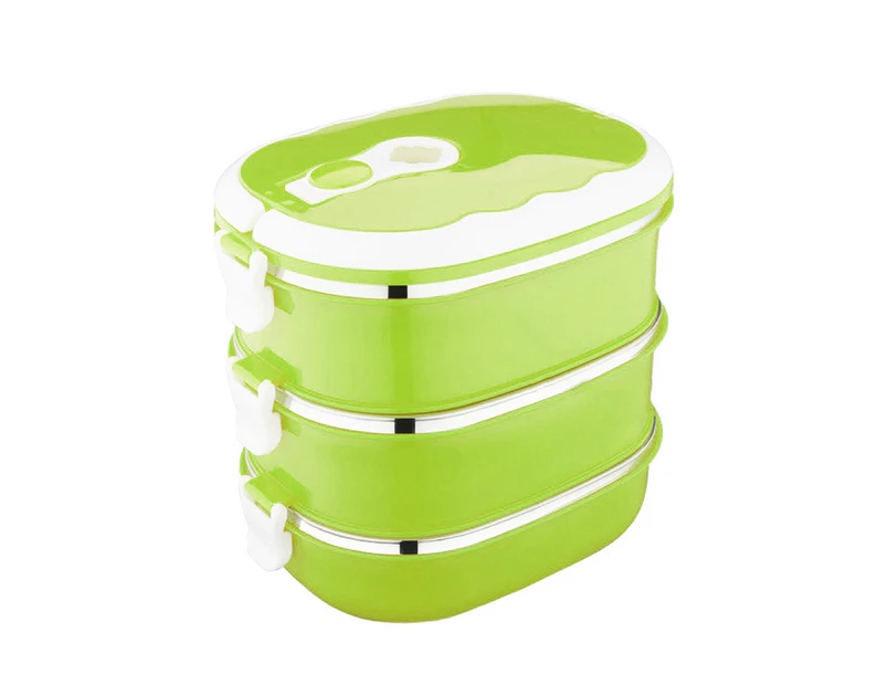 Lunch Box Shatterproof Leak-Proof Stainless Steel Food Container with Arch Handle for School-Green Triple Layer