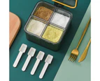 1 Set 4 Grids Seasoning Box Moisture-proof PET Spice Salt Sugar Seasoning Tank Kitchen Gadget-Clear Green